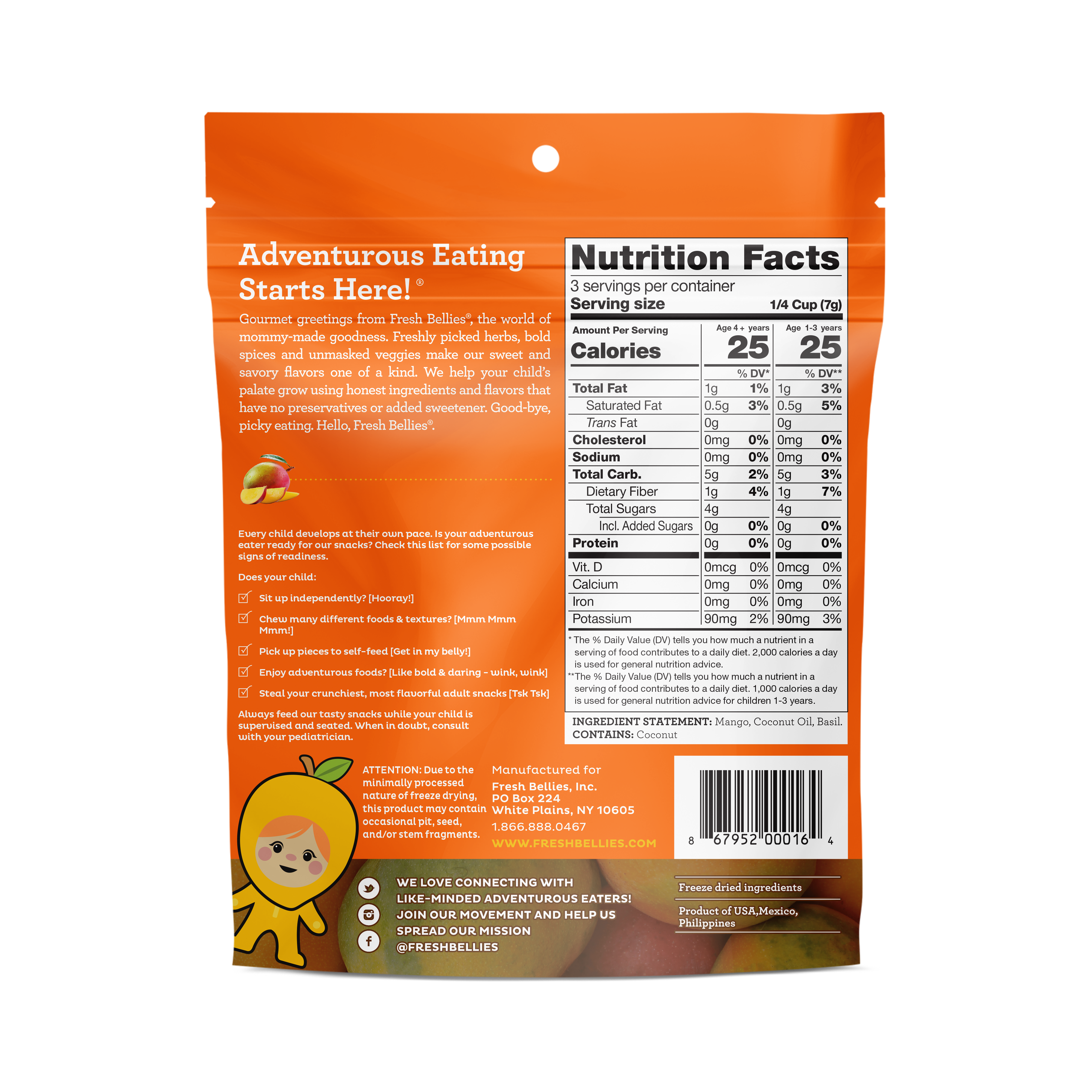 Fresh Bellies - Wholesale Dried/Dehydrated Fruit - .75 oz Two To Mango (Mango & Basil)1