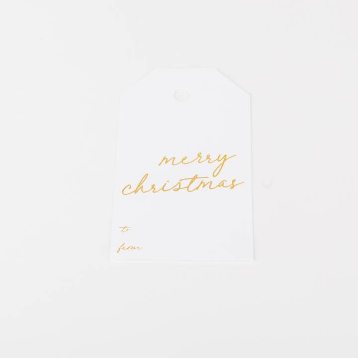 Merry Christmas Gift Tag (Gold) for wholesale by Wrinkle & Crease Paper Products