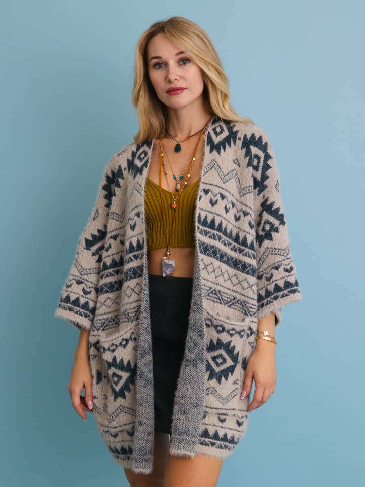 Leto Accessories – wholesale Cardigan – Women’s – Aztec Soft Knit cardigan with Tribal Print - Western Vibe 🌵7