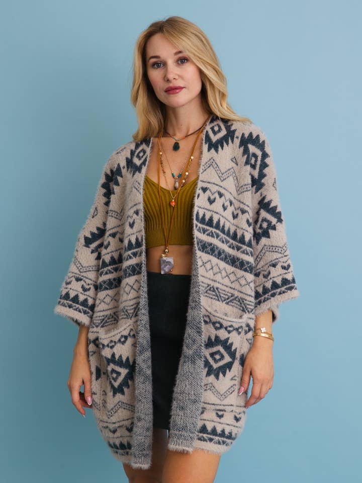 Leto Accessories - Wholesale Cardigan β Womenβs - Aztec Soft Knit cardigan with Tribal Print - Western Vibe π΅8