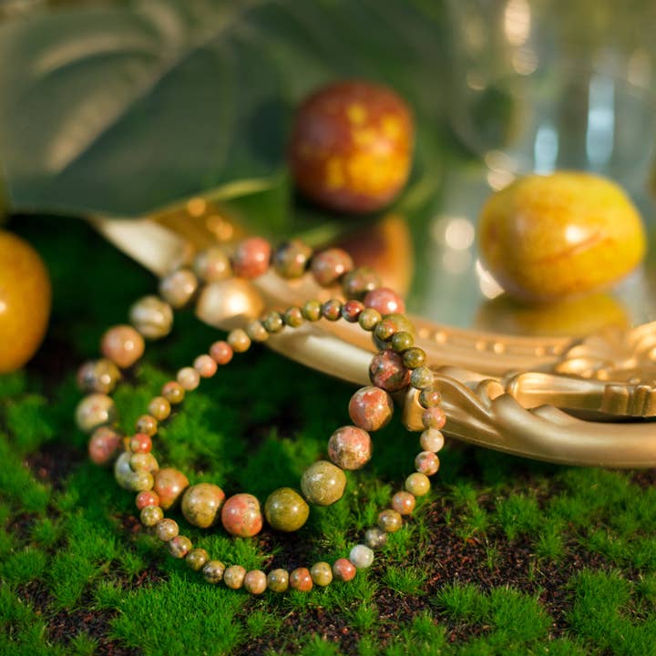 Unakite Jasper Beaded Crystal Bracelet for wholesale by Soul Charms