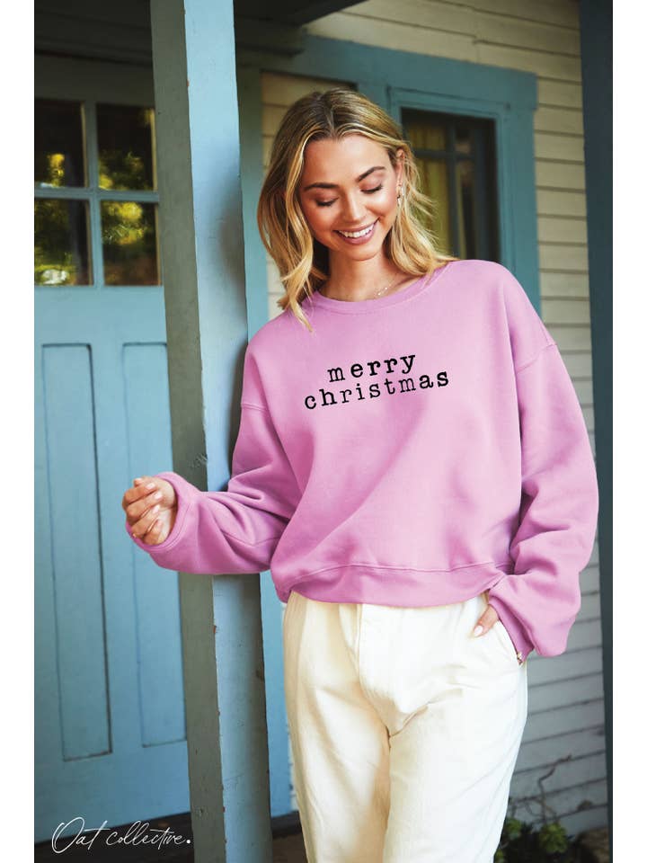 OAT COLLECTIVE - Wholesale Graphic Sweatshirt - Women's - MERRY CHRISTMAS Mid Cropped Graphic Sweatshirt11