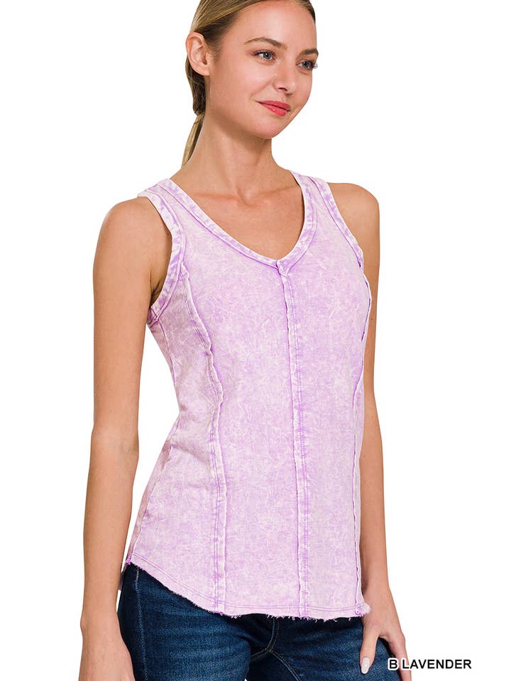 42POPS - Wholesale Tank Top - Women's - `.Washed Raw Edge V Neck Sleeveless Top12