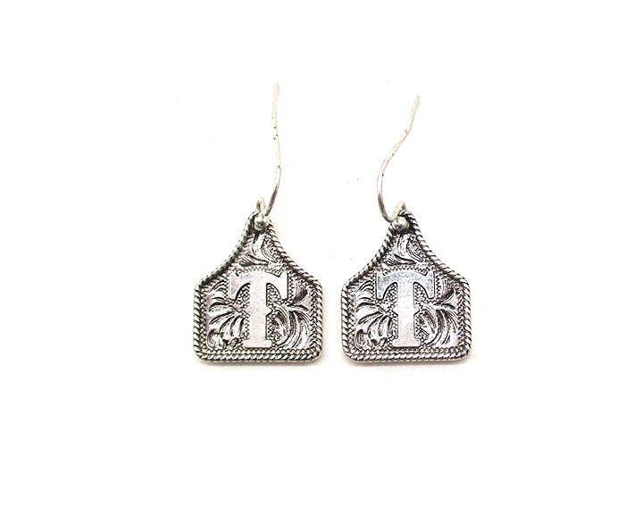 Snowing West - Wholesale Dangle Earrings - WESTERN ETCHED CATTLE TAG INITIAL EARRINGS14