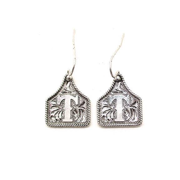 Snowing West - Wholesale Dangle Earrings - WESTERN ETCHED CATTLE TAG INITIAL EARRINGS14