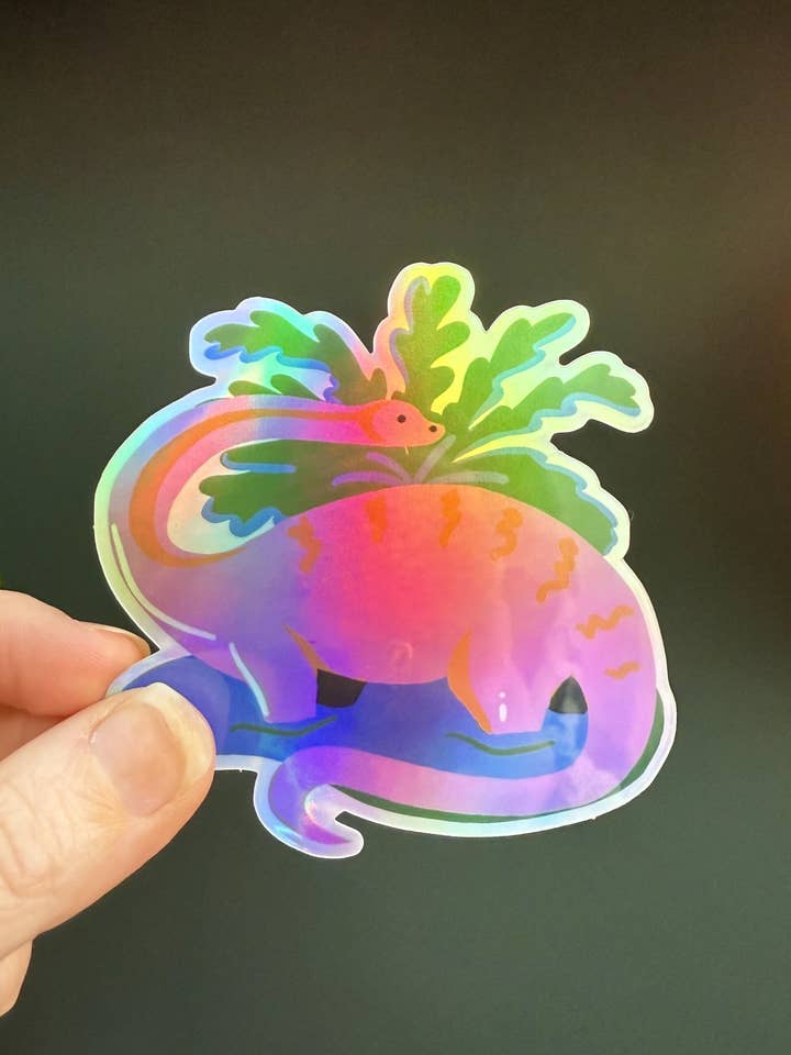 Brontosaurus Holographic Sticker for wholesale by naomi wilkinson illustration