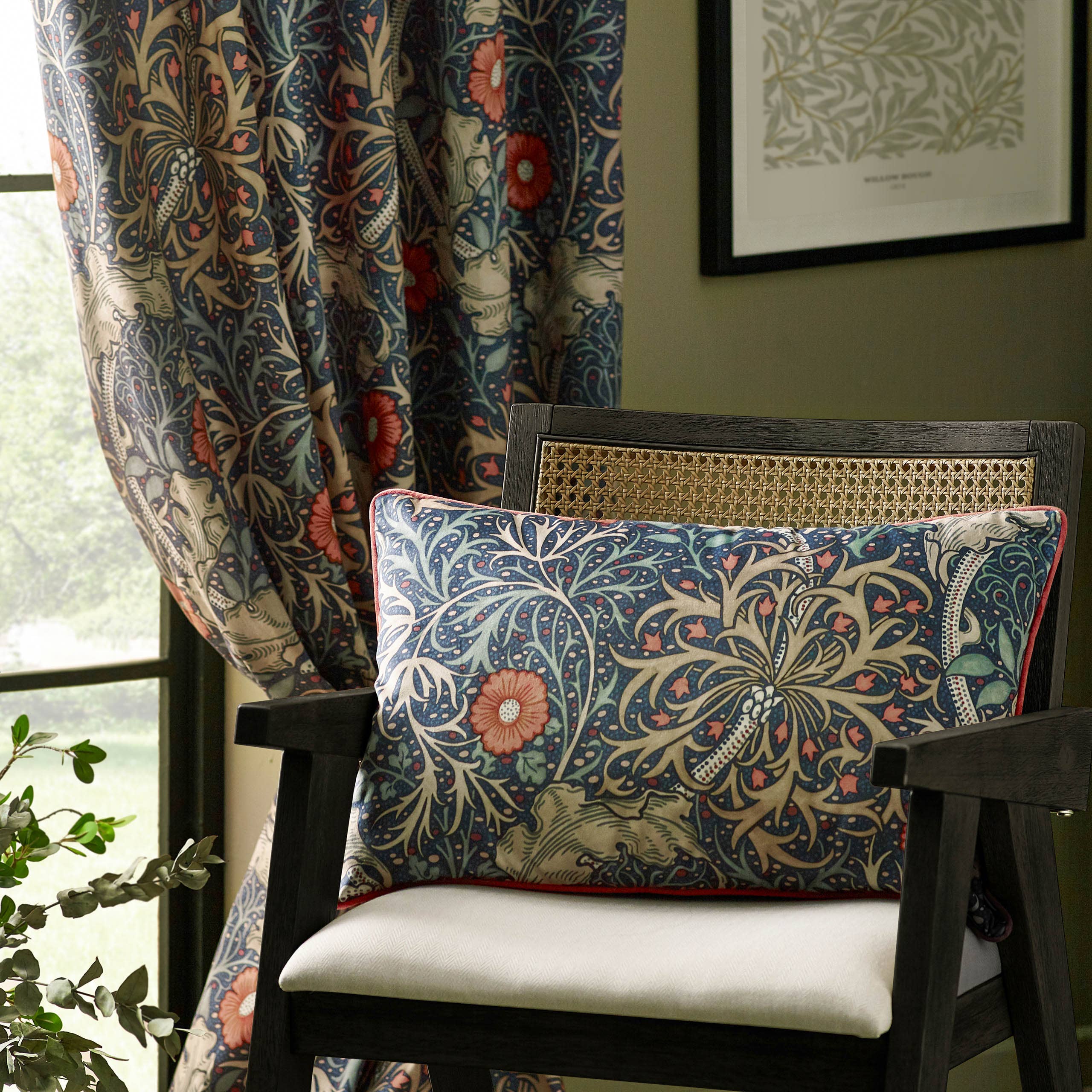 Seaweed Printed Velvet Pencil Pleat Curtains Indigo for wholesale on Faire3