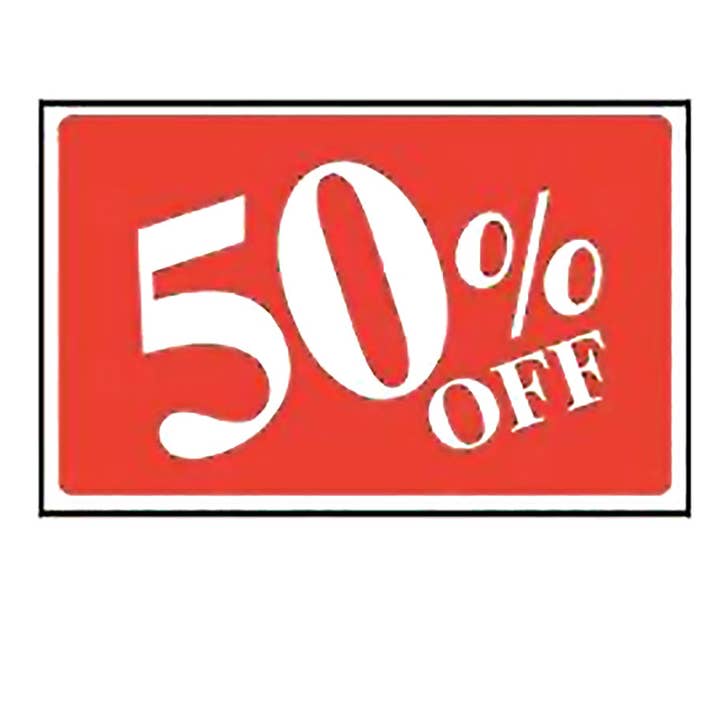 Store Supply Warehouse - Wholesale Sign - 50% Off Rectangle Sign Card - 7"H x 11"W