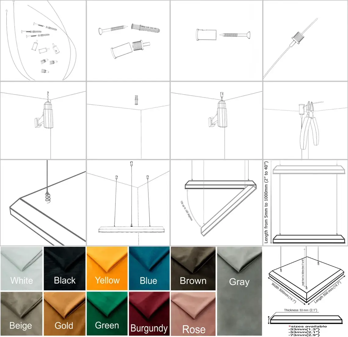 ATB-Sound sp. z o. o. – wholesale Wall Accent – Wave-F Acoustic Ceiling Panel | Velvet Fabric | 50x50cm3