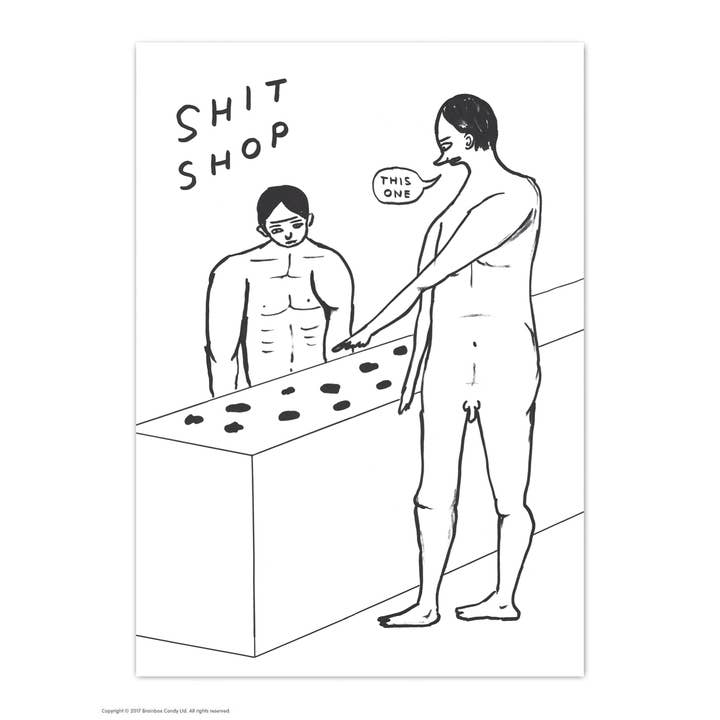 Funny A6 Art Postcard By David Shrigley - Shit Shop for wholesale by David Shrigley x Brainbox Candy