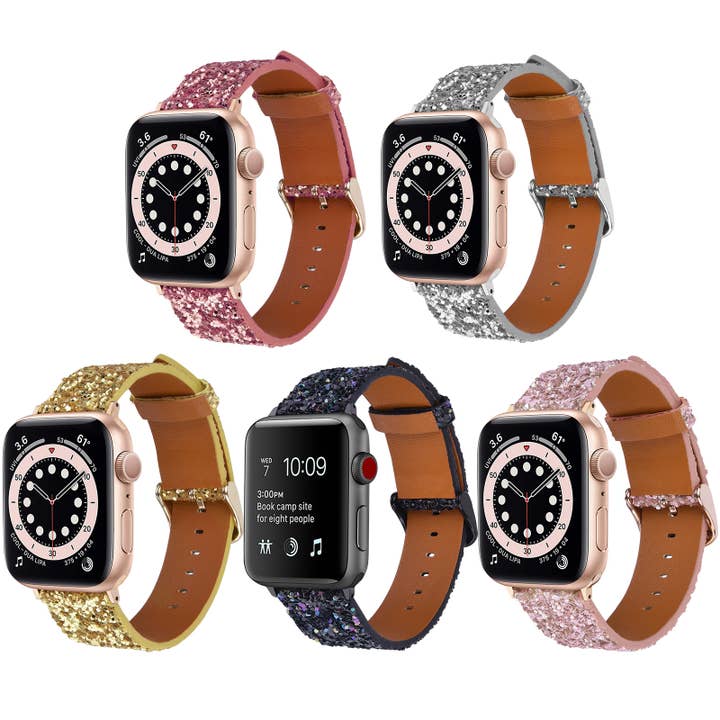 ShopTrendsNow – Großhandel Uhrenarmband – Damen – Glänzendes Glitzer-Leder Apple Watch Partyband Silvester