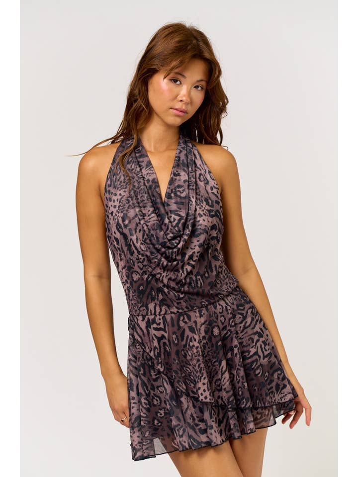 BROWN BD00020 Leopard Print Cowl Mini Dress for wholesale on Faire1