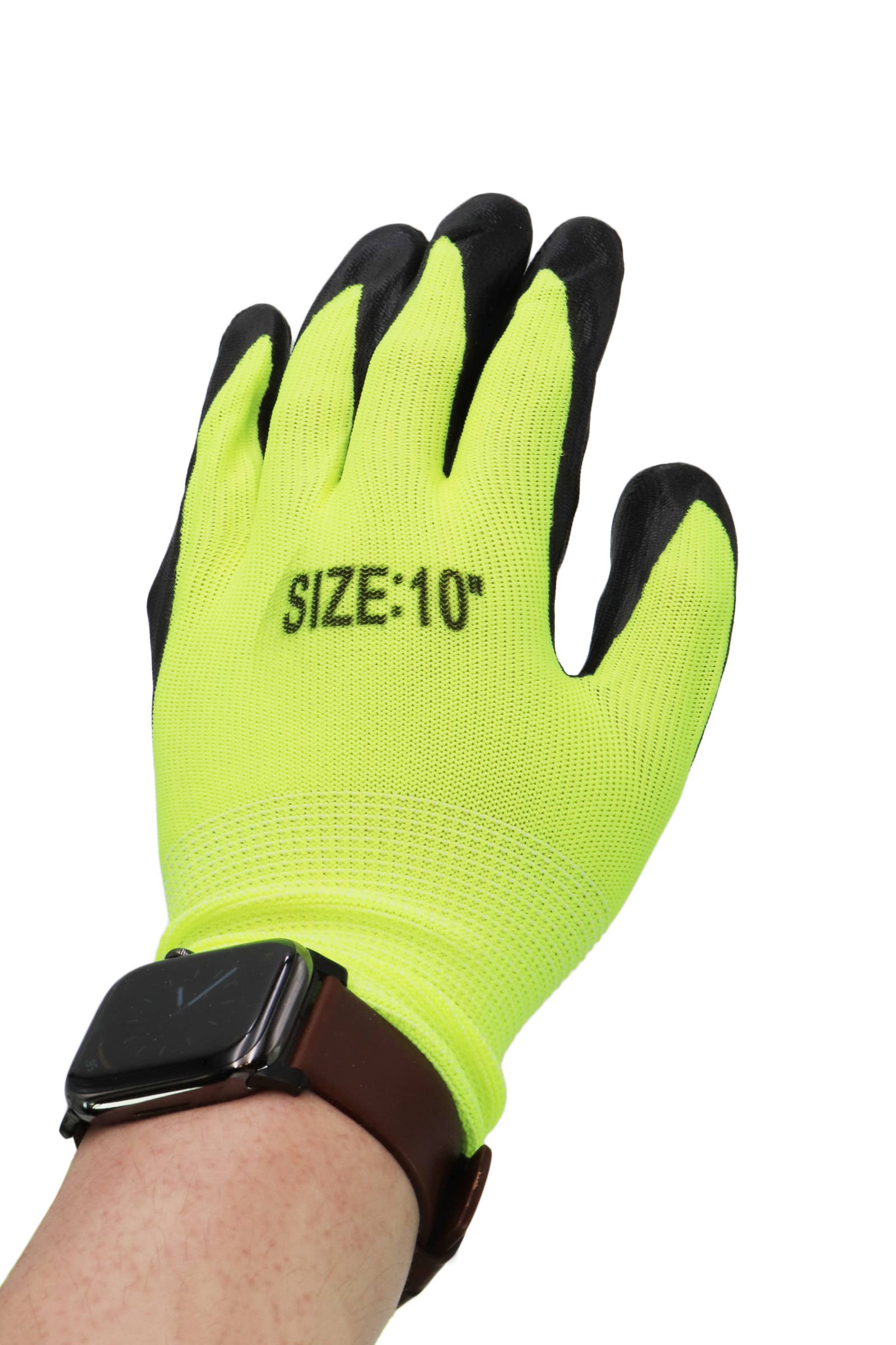 Neon Yellow Black Men's Polyurethane Dip-Coated Nitrile Work Gloves for wholesale on Faire3