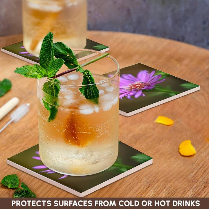 3dRose - Wholesale Coasters - 3dRose, A macro photograph of a single purple aster flower., Coaster2