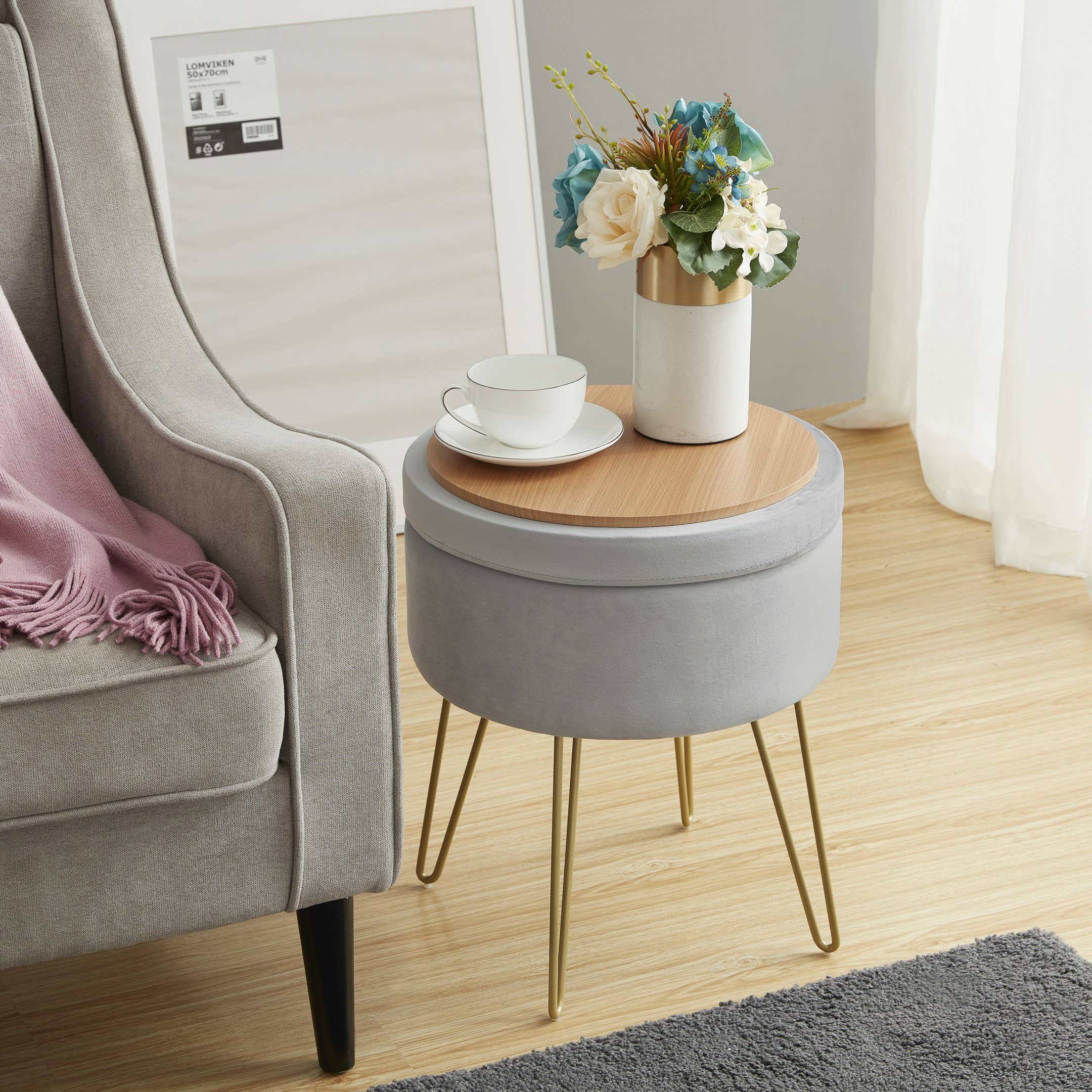 Ornavo Home – wholesale Ottoman – Round Velvet Storage Ottoman23