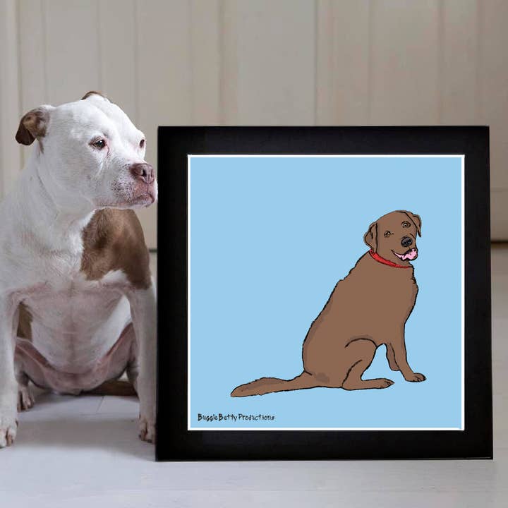 Labrador Mounted Print Bleu clair pour la vente par Buggle Betty Productions