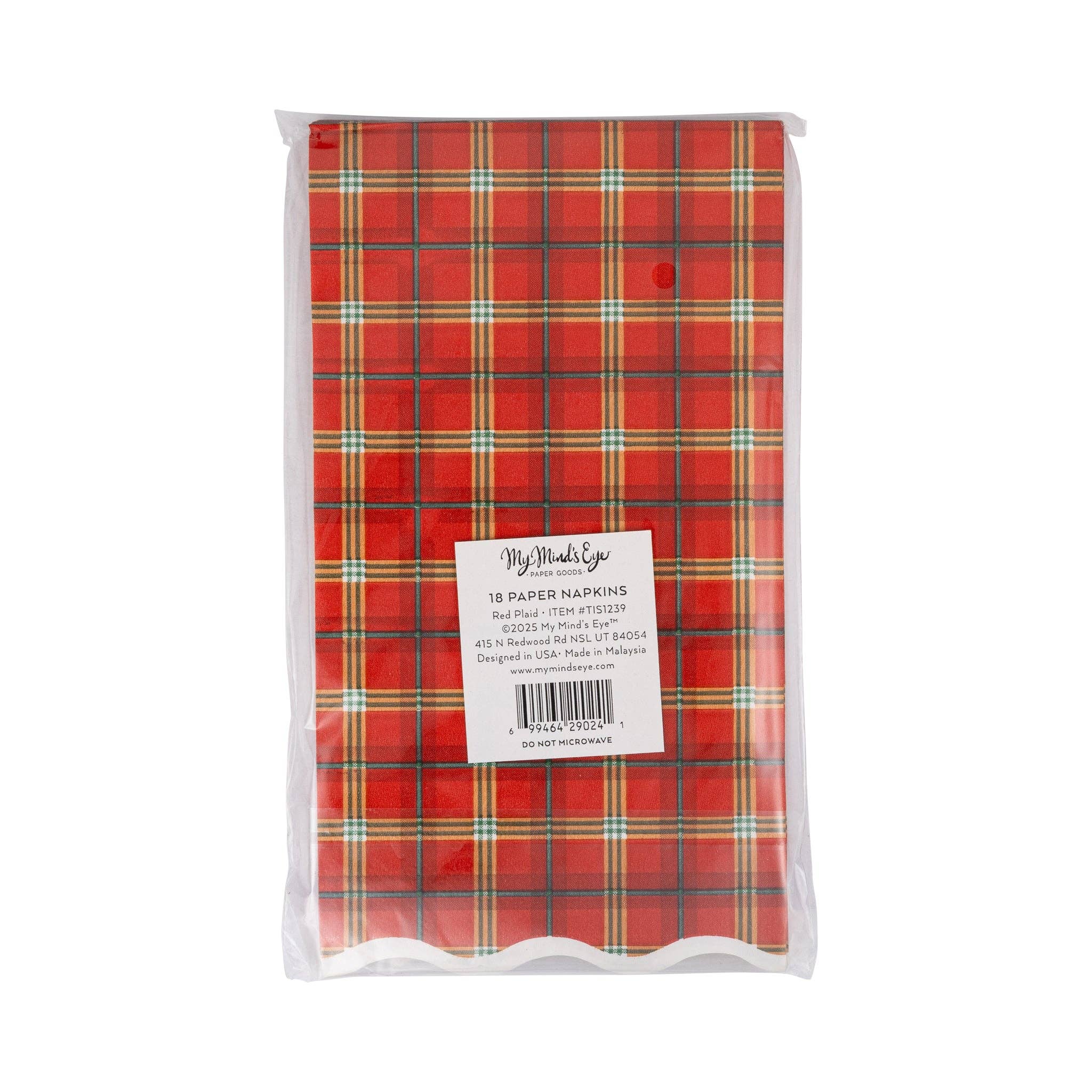 My Mind’s Eye - Wholesale Disposable Napkin - TIS1239 - Red Plaid Gold Foiled Scalloped Dinner Napkin2
