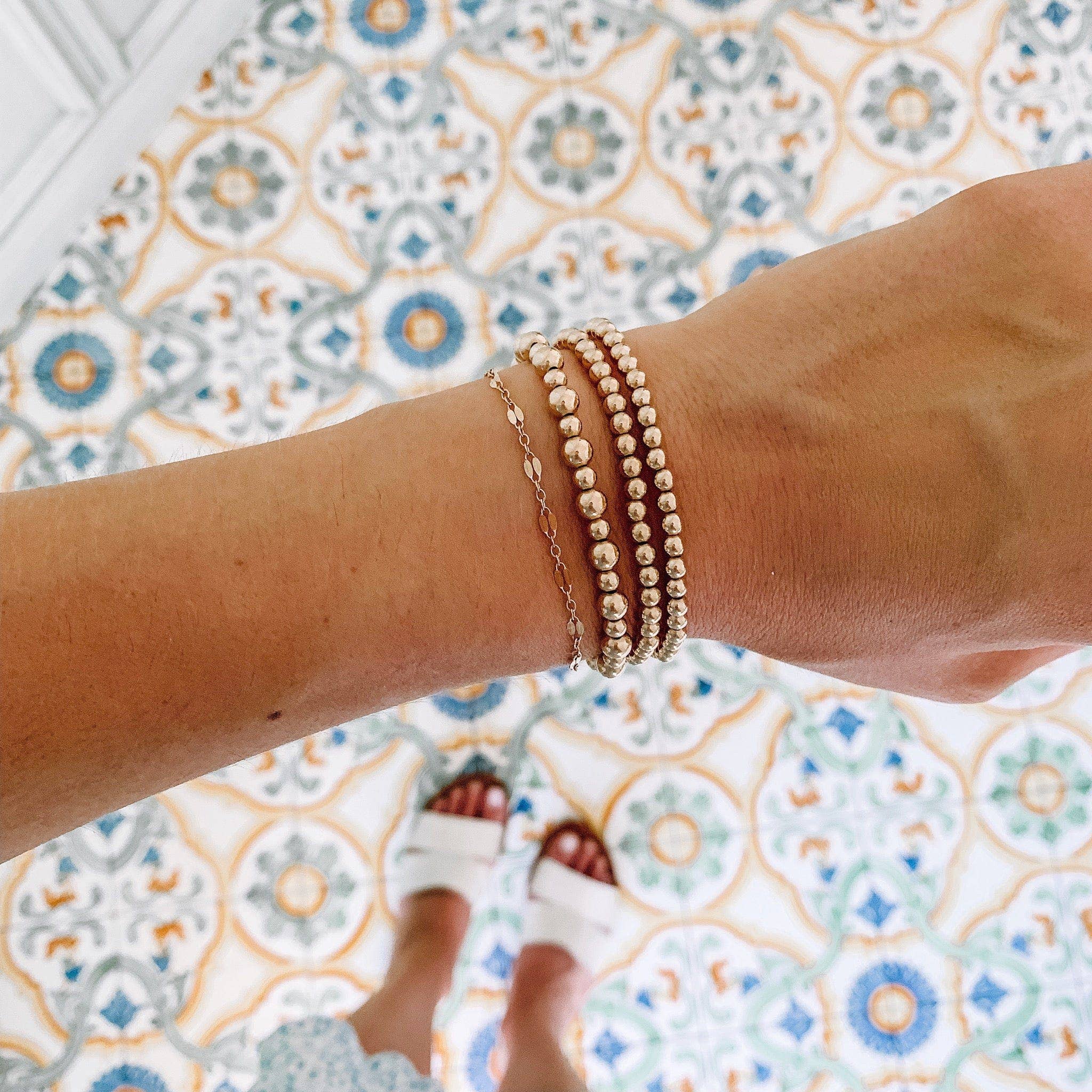 XO Hanalei - Wholesale Beaded Bracelet - 14k Gold Filled Bead Bracelet - 4mm Beads or Sterling Silver5