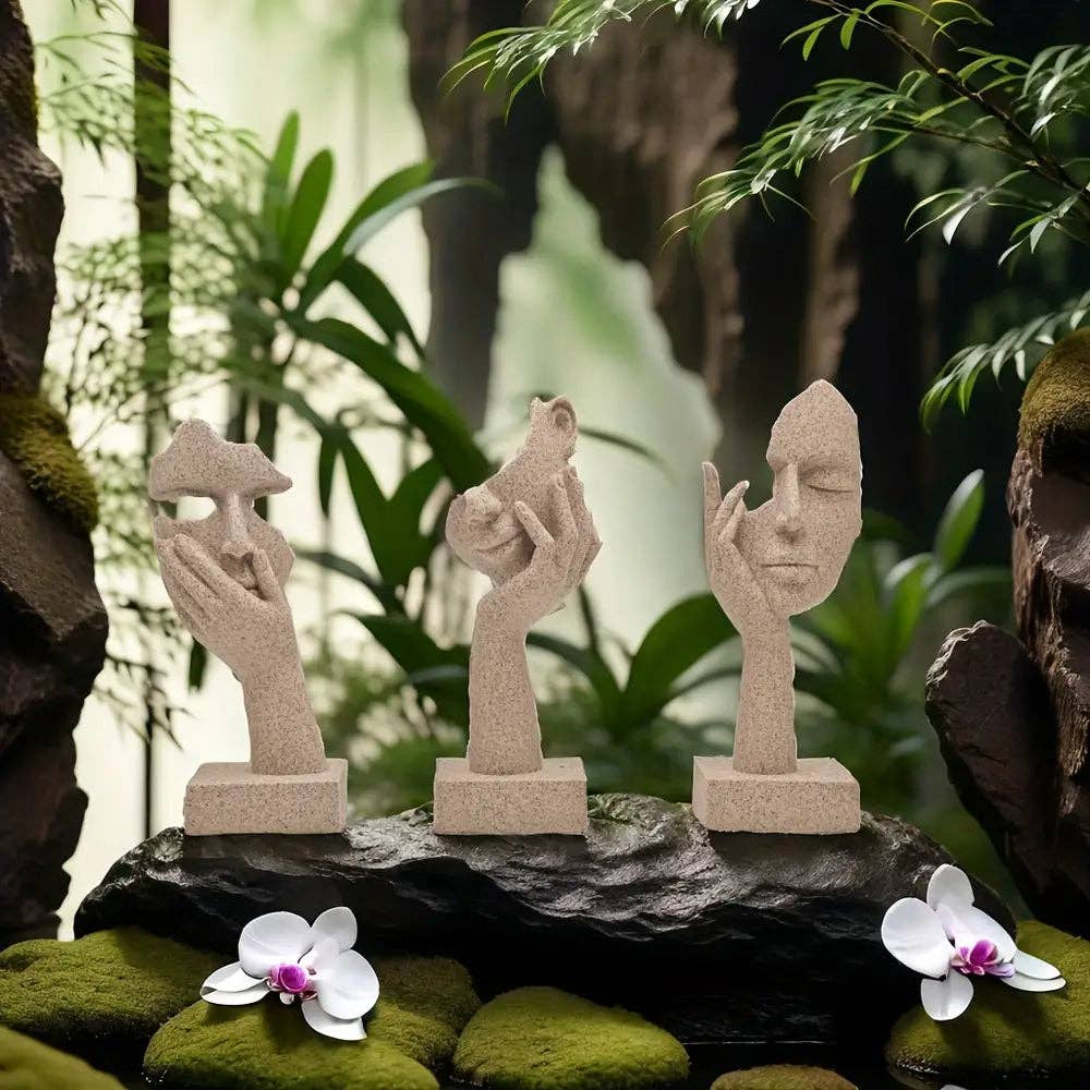 Huis Van Merken - Wholesale Sculpture - 3pcs Abstract Mask Small Statue Set1