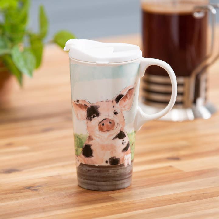 Evergreen Enterprises - Wholesale Insulated Mug/Tumbler - Ceramic Travel Cup, 17 OZ. ,w/box, Spotted Pig2