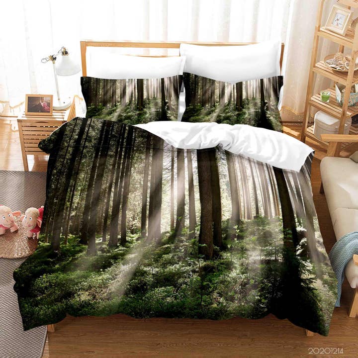 3D Sunshine Green Forest Tree Plant Quilt Cover Set Bedding Set Duvet Cover Pillowcases LXL for wholesale by Jess Art Decoration