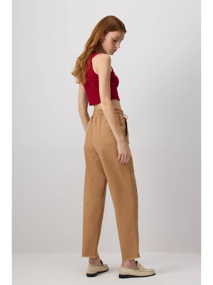 Camel High Waist Gabardine Drawstring Pants for wholesale on Faire1