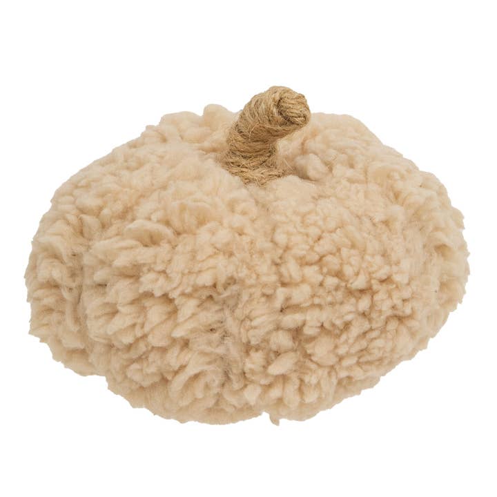 Ivory Sherpa Pumpkin w/Jute Stem, Small for wholesale by Col House Designs
