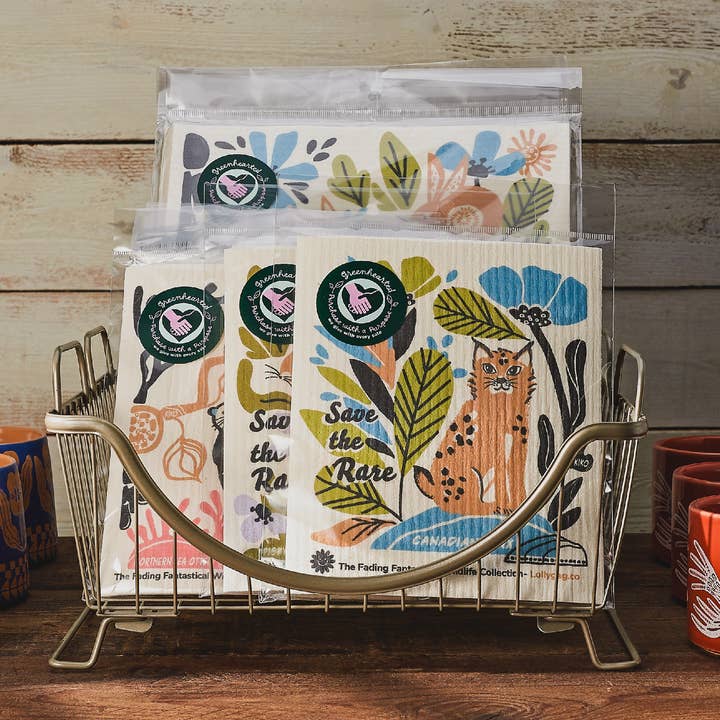 Set of 2 Fantastical Lynx Swedish Dishcloths + Magnetic Clip for wholesale by Lollygag