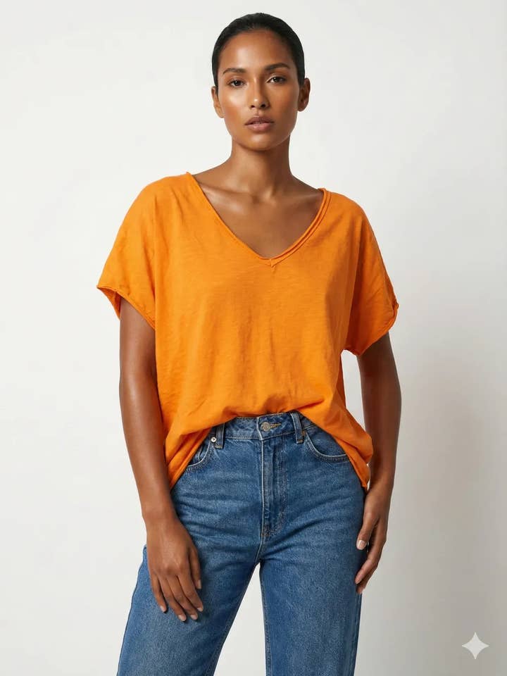 Blusa in cotone con doppio scollo a V per la vendita all'ingrosso da parte di Mimi & Gogo