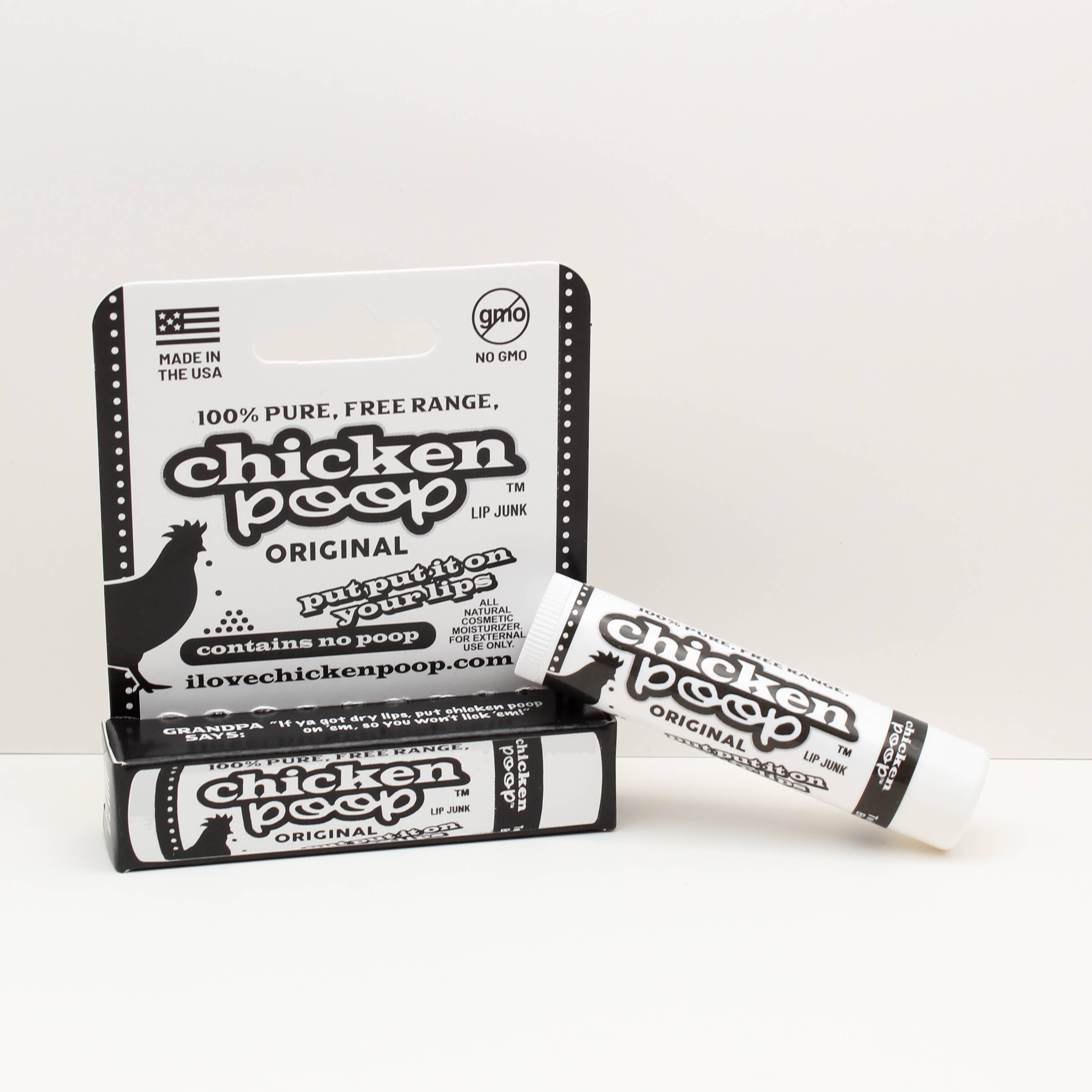 Chicken Poop - Wholesale Lip Balm - Chicken Poop® ORIGINAL Lip Balm, All Natural 16 ct. HANG TAB1
