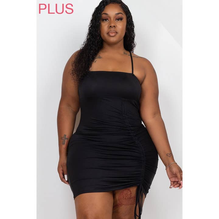 Timeless - Wholesale Dress - Women's - Plus Size Ruched Drawstring Mini Dress