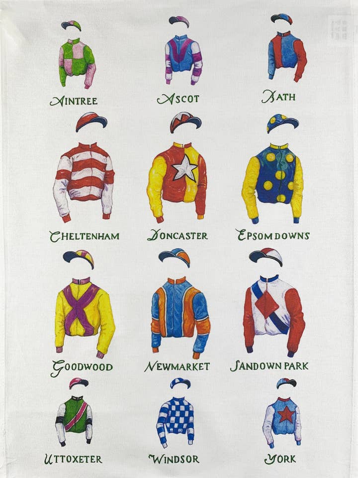 Collection of Horse Riding Silks Large Cotton Tea Towel for wholesale by Half a Donkey