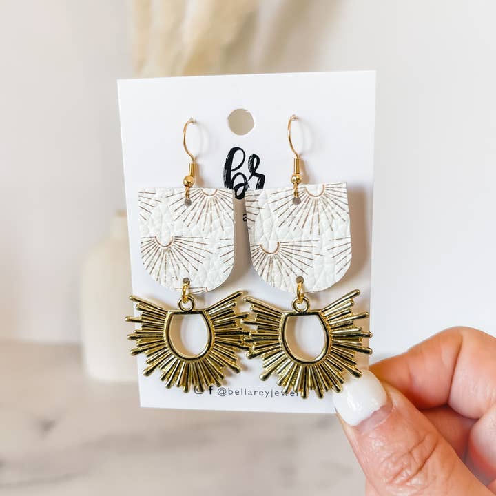 Bella Rey jewelry - Wholesale Dangle Earrings - Della leather earring {starburst}-18k-hypoallergenic
-brass2