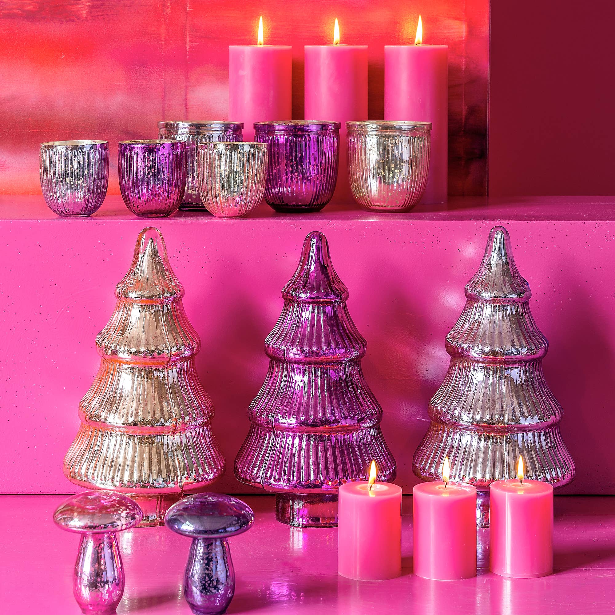 Vosteen – Großhandel Dekogläser – Glas Tanne Sitia in Rosa, Pink und Lila, D17.5cm, H30.5cm1