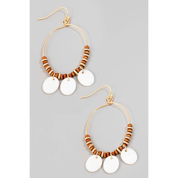 IVORY Seashell Coin Charms Beaded Hoop Drop Earrings for wholesale on Faire