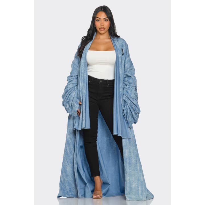 DENIM MAXI-DENIM-MANTEL MIT STAUBWEDEL für den Großhandel auf Faire