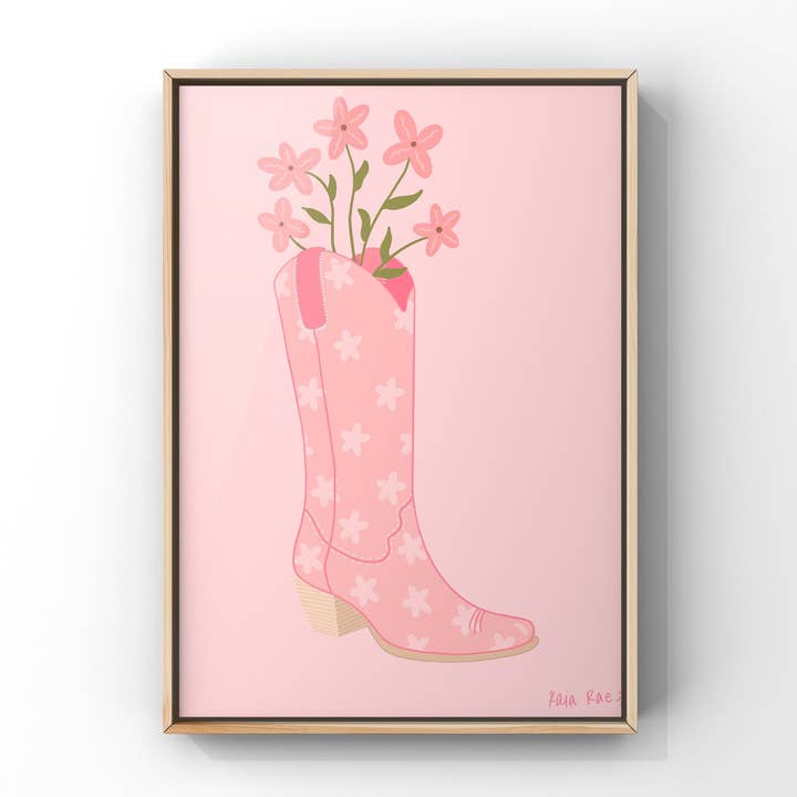 Pink Cowgirl Boot Vase | Western Boot Art Print | Cowboy | Cowgirl Art | Western Art | Modern Art Print | Cowgirl | Flower | Pink | Groovy for wholesale by Surf Cowboy