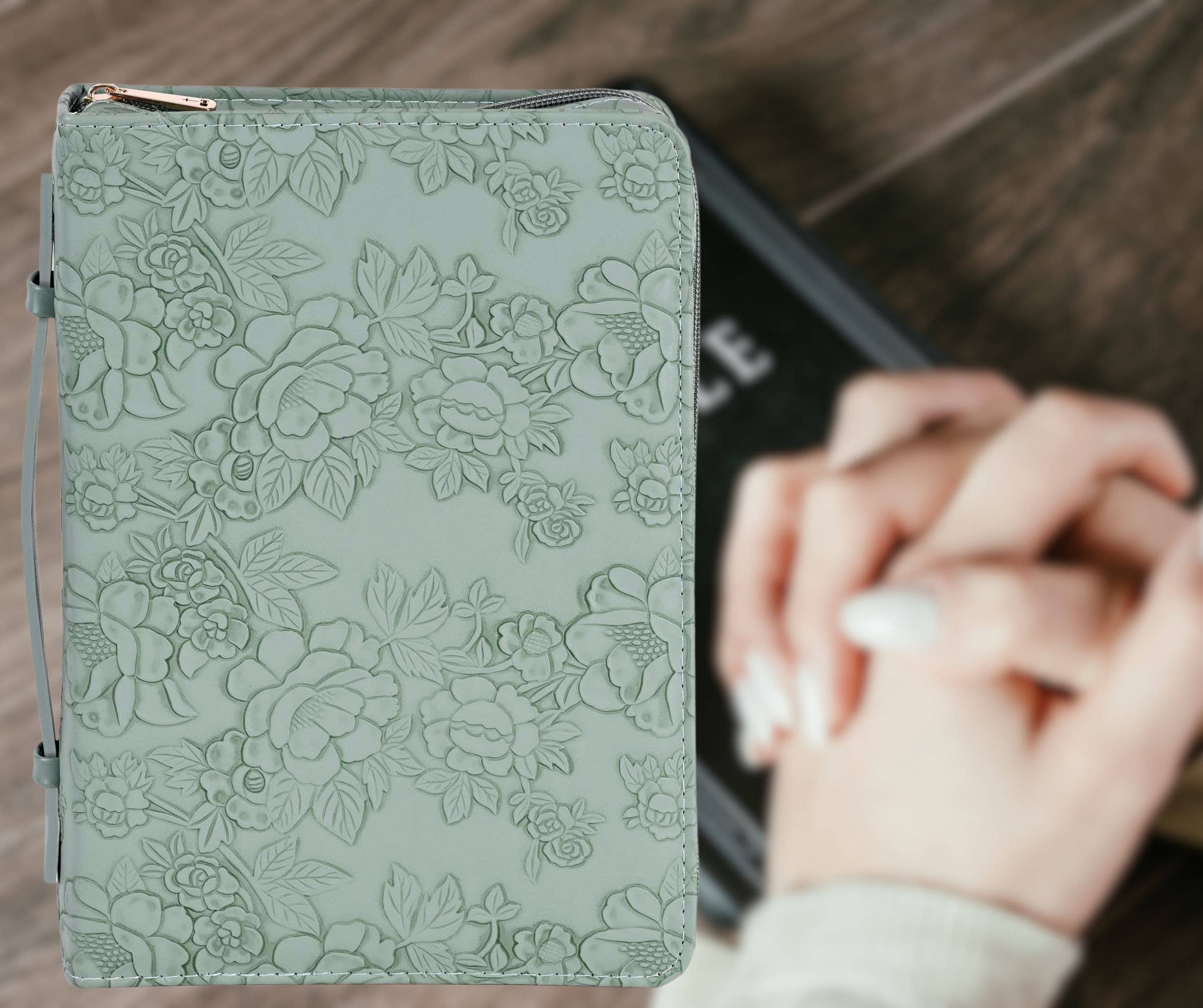 Magnolia - Wholesale Bible Cover - White Dove Bible Case Sculpted Floral Green XLarge5