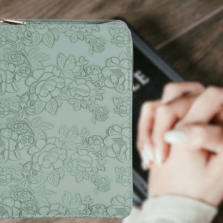Magnolia - Wholesale Bible Cover - White Dove Bible Case Sculpted Floral Green XLarge5