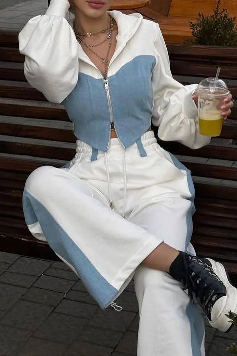 Flarix - Wholesale Tops Set - Women's - Colorblock Zip-Up Hoodie Two-Piece Set0