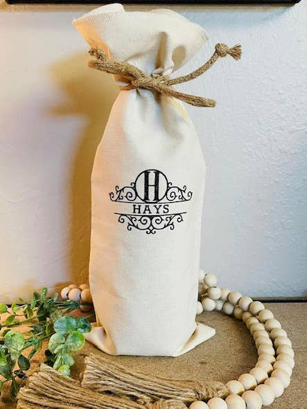 Personalized Canvas Wine Gift Bag for wholesale by Mimi and Me Boutique