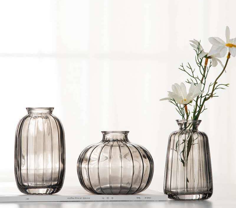 Sweet Home Deco - Wholesale Vase - Pleated Glass Bud Vases, Small Glass Vases, Clear/Pink/Grey7