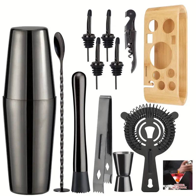 Huis Van Merken – wholesale Bar tool – 12-Piece Bartender Set – Stainless Steel Shaker Kit with Tools for Home Bars1