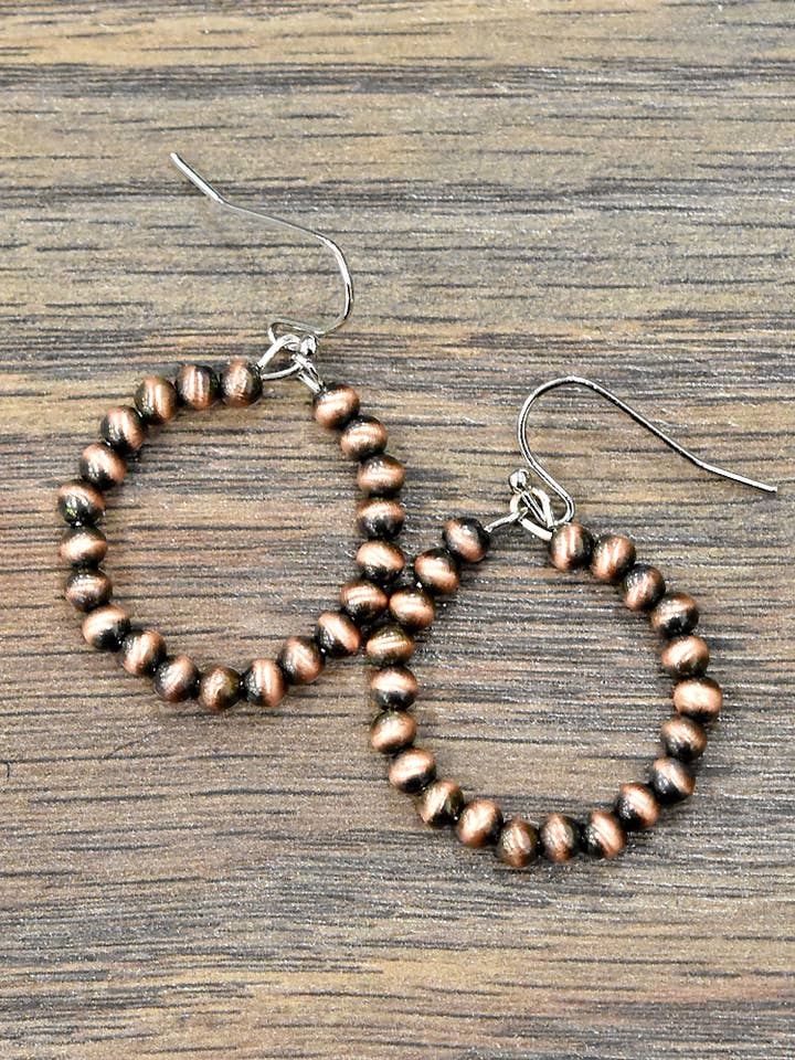 721307, Brincos de Argola com Contas Navajo de Cobre Feitos à Mão de 1" por atacado de ISAC Trading Inc