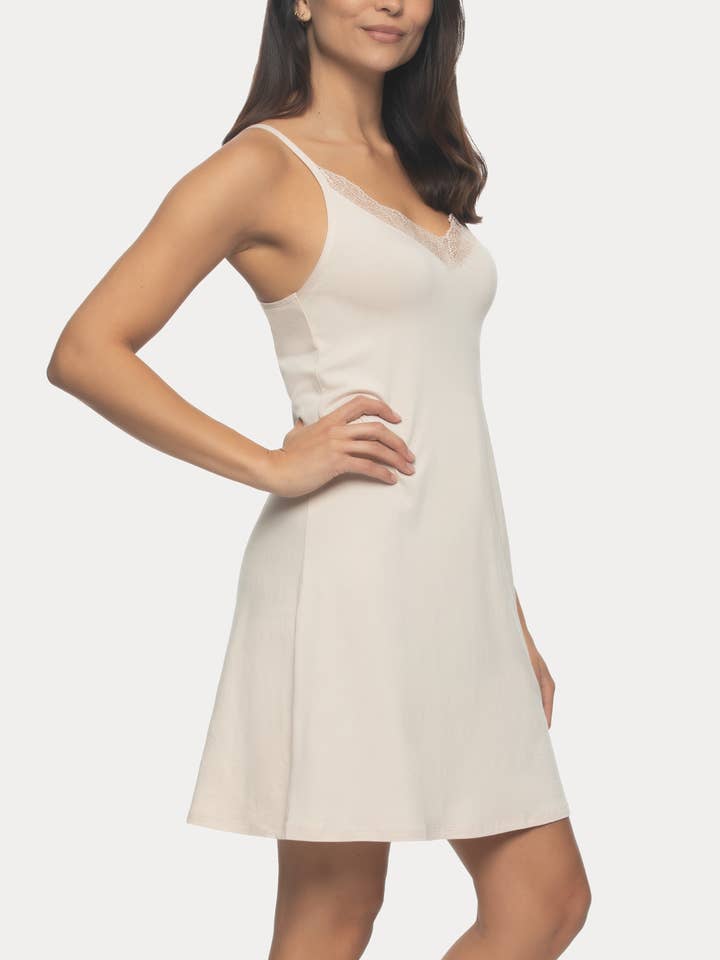 Desiree Bamboo Cotton Jersey Lace Trim Chemise - Shell for wholesale by Felina