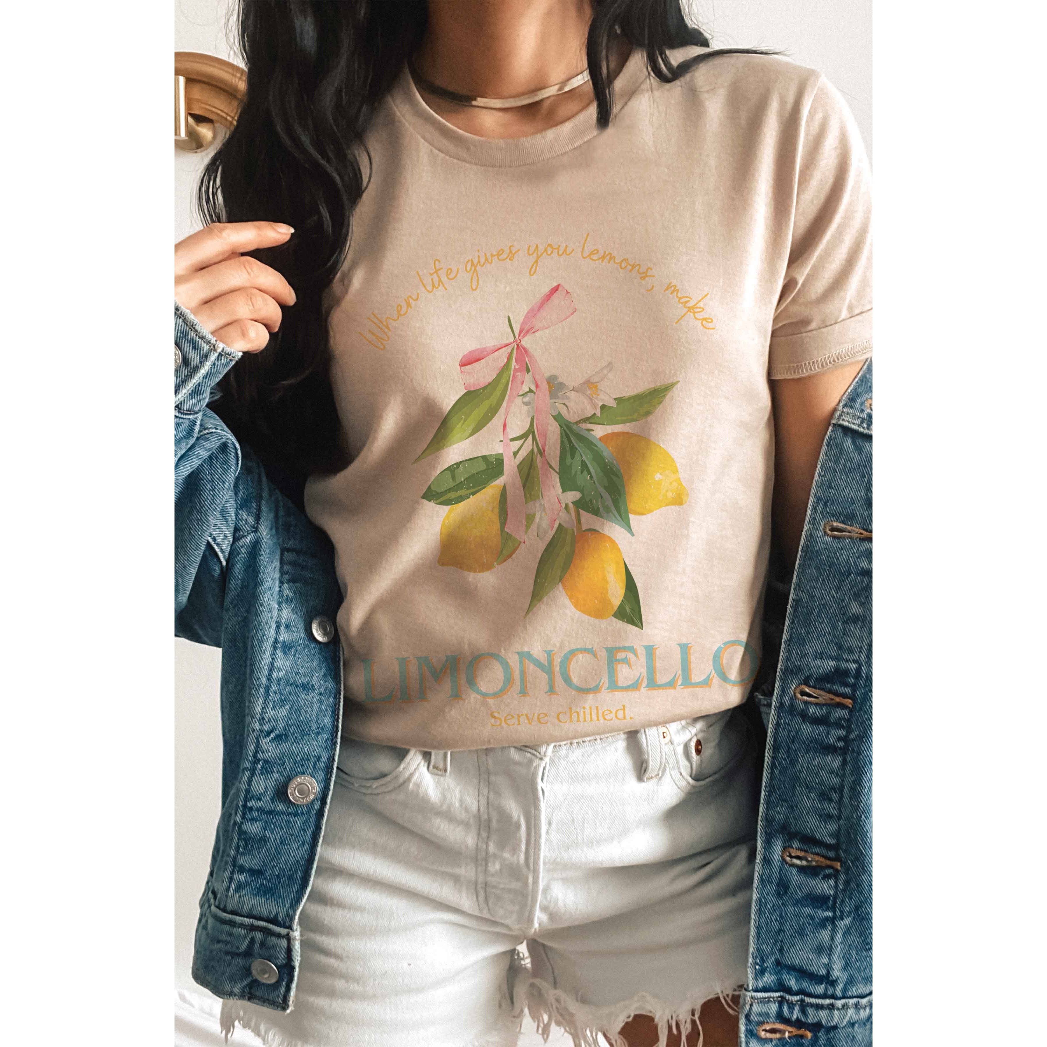 BLUME & CO. - Vente T-shirt sérigraphié – femme - T-shirt graphique « Quand la vie te donne des citrons, fais du limoncello »2