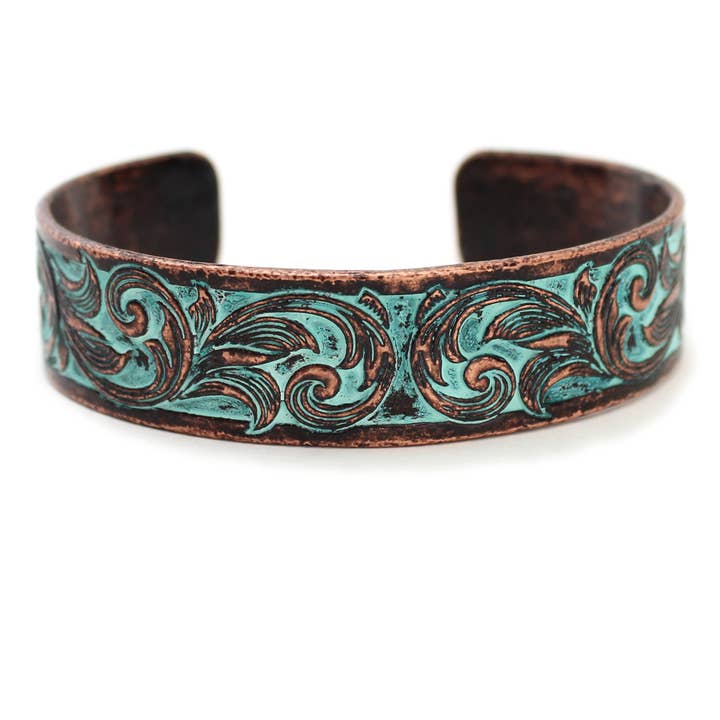 Thin Tooled Cuff Bracelet - Patina for wholesale by Wyo-Horse Jewelry