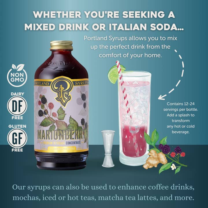 Portland Syrups - Wholesale Cocktail Mix/Syrup - Marionberry Syrup 12oz - cocktail / mocktail beverage mixer3