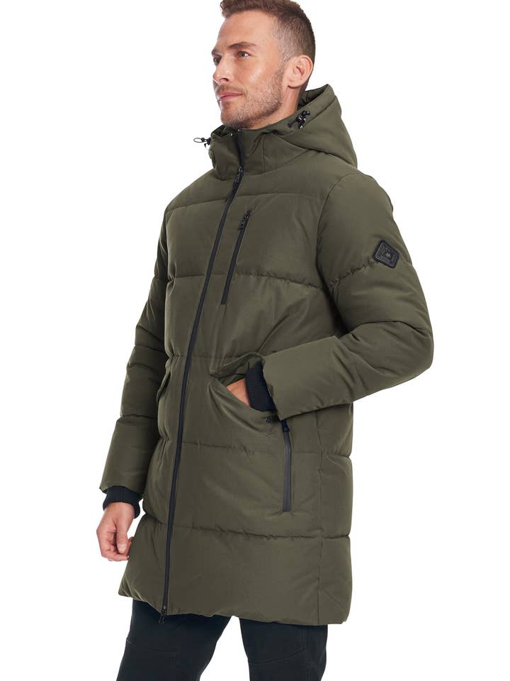 JASPER | MEN'S VEGAN DOWN (RECYCLED) PUFFER COAT, OLIVE for wholesale by Alpine North US
