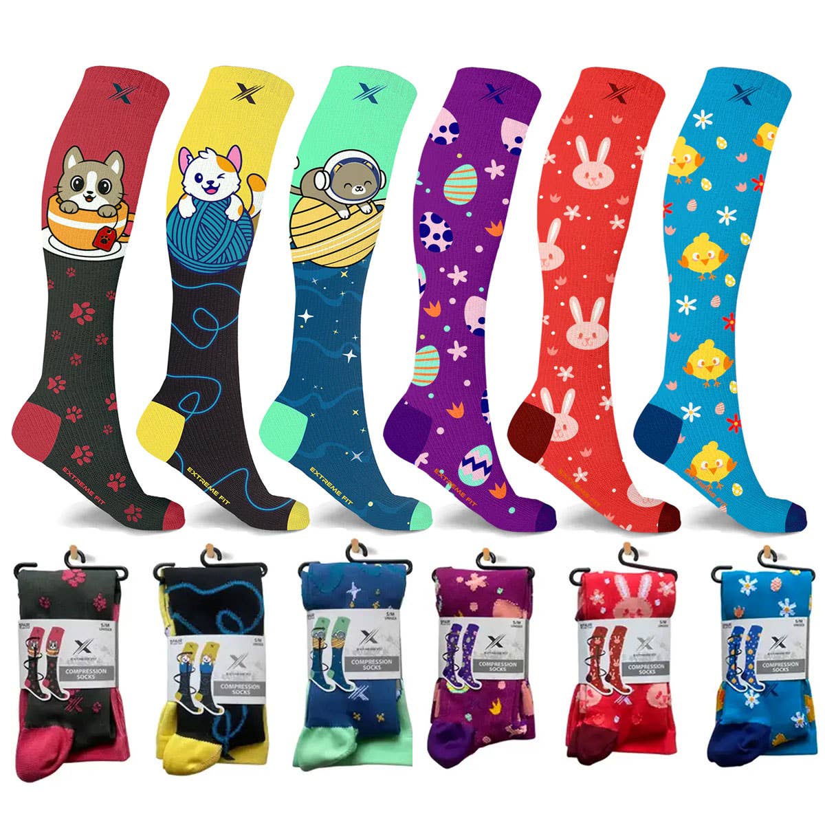 Extreme Fit Wholesale – wholesale Socks – Unisex – NOVELTY COLLECTION COMPRESSION SOCKS - 6 ASST STYLES2